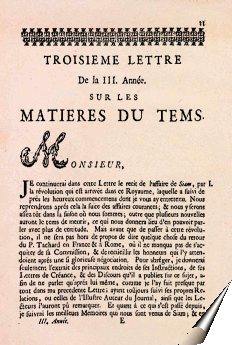 Page des Lettres sur les matières du temps
