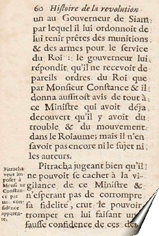 Page de l'Histoire de la révolution du royaume de Siam